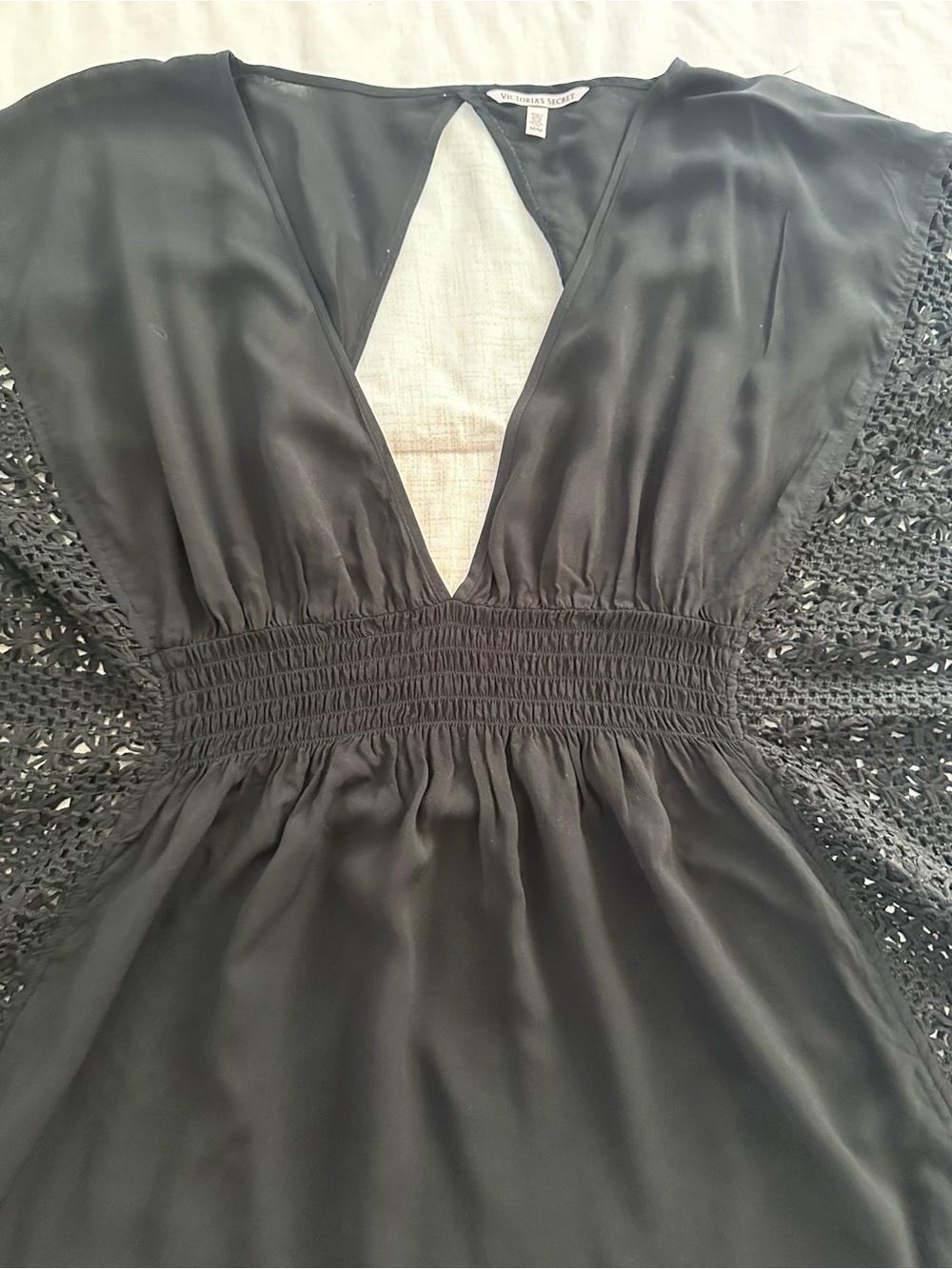Victoria's Secret Black Crochet-Sleeve V-Back Swim Coverup Tunic - Picture 9 of 12